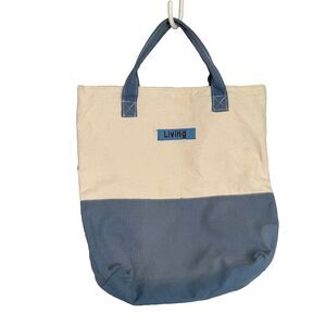 Martha Stewart Living Canvas Tote Bag Blue Bottom 14.5x14.5x4 Utility Carryall